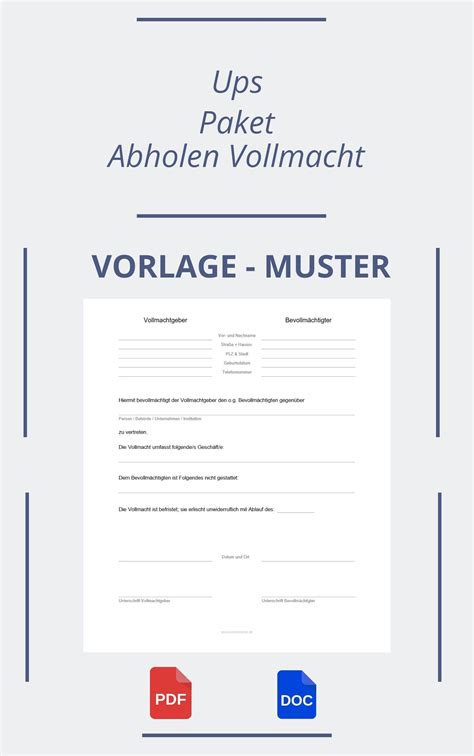 vollmacht paket abholen ups